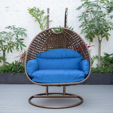 LeisureMod Wicker Hanging 2 person Egg Swing Chair , Blue - Ethereal Company