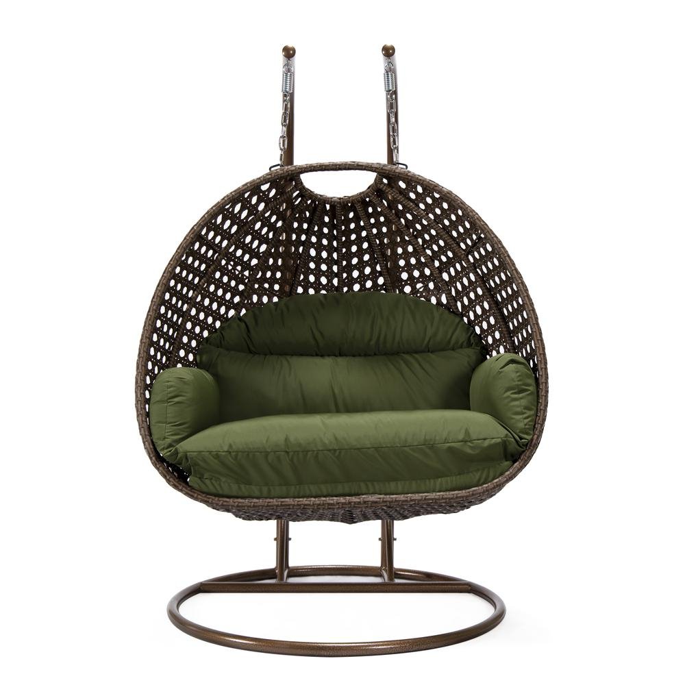 LeisureMod Wicker Hanging 2 person Egg Swing Chair , Dark Green - Ethereal Company
