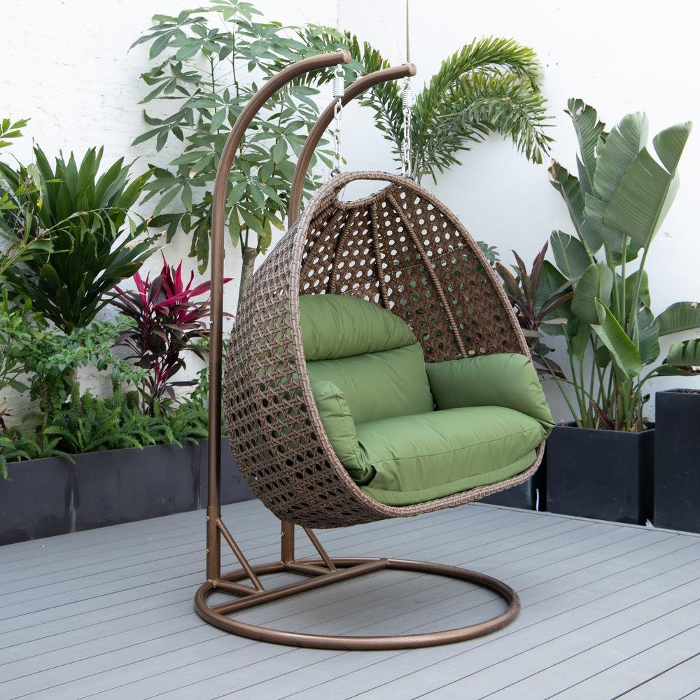 LeisureMod Wicker Hanging 2 person Egg Swing Chair , Dark Green - Ethereal Company