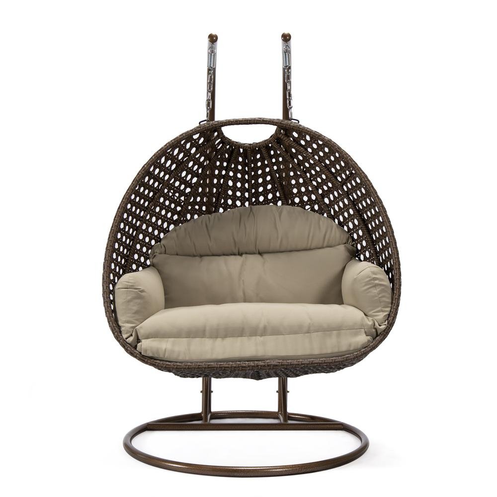 LeisureMod Wicker Hanging 2 person Egg Swing Chair , Taupe - Ethereal Company