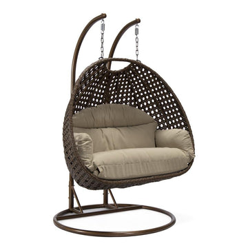 LeisureMod Wicker Hanging 2 person Egg Swing Chair , Taupe - Ethereal Company