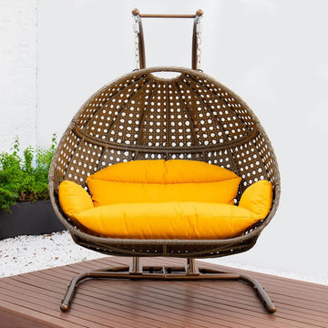 LeisureMod Wicker Hanging Double Egg Swing Chair EKDBG-57A - Ethereal Company