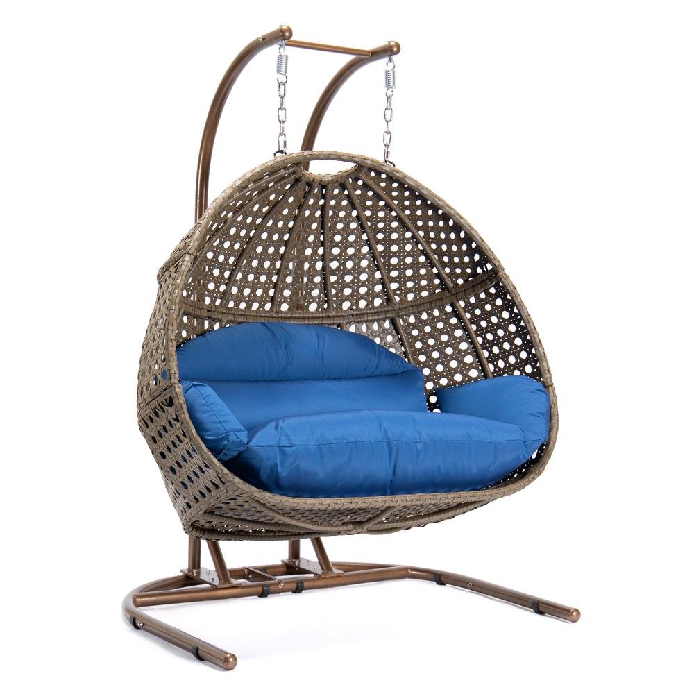 LeisureMod Wicker Hanging Double Egg Swing Chair EKDBG-57BU - Ethereal Company