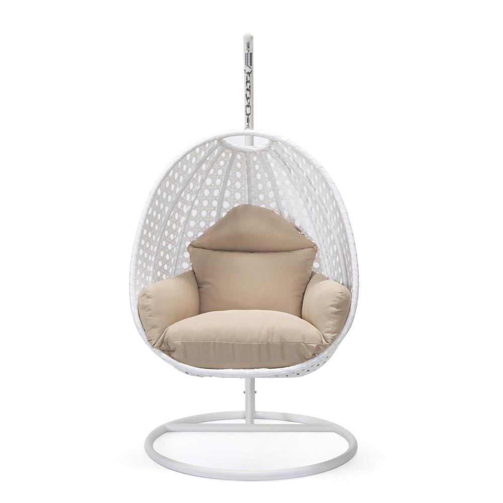 LeisureMod Wicker Hanging Egg Swing Chair, Beige - Ethereal Company