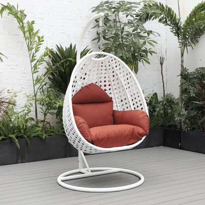 LeisureMod Wicker Hanging Egg Swing Chair, Beige - Ethereal Company