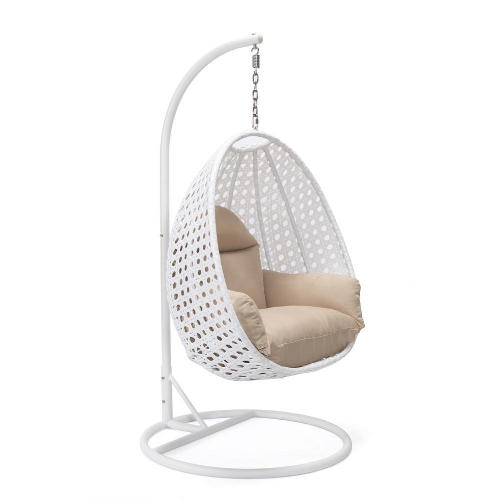 LeisureMod Wicker Hanging Egg Swing Chair, Beige - Ethereal Company