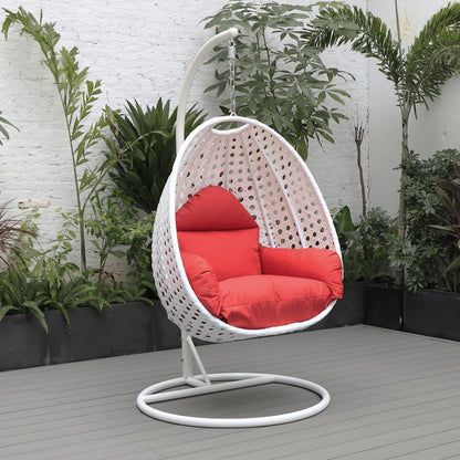 LeisureMod Wicker Hanging Egg Swing Chair, Beige - Ethereal Company