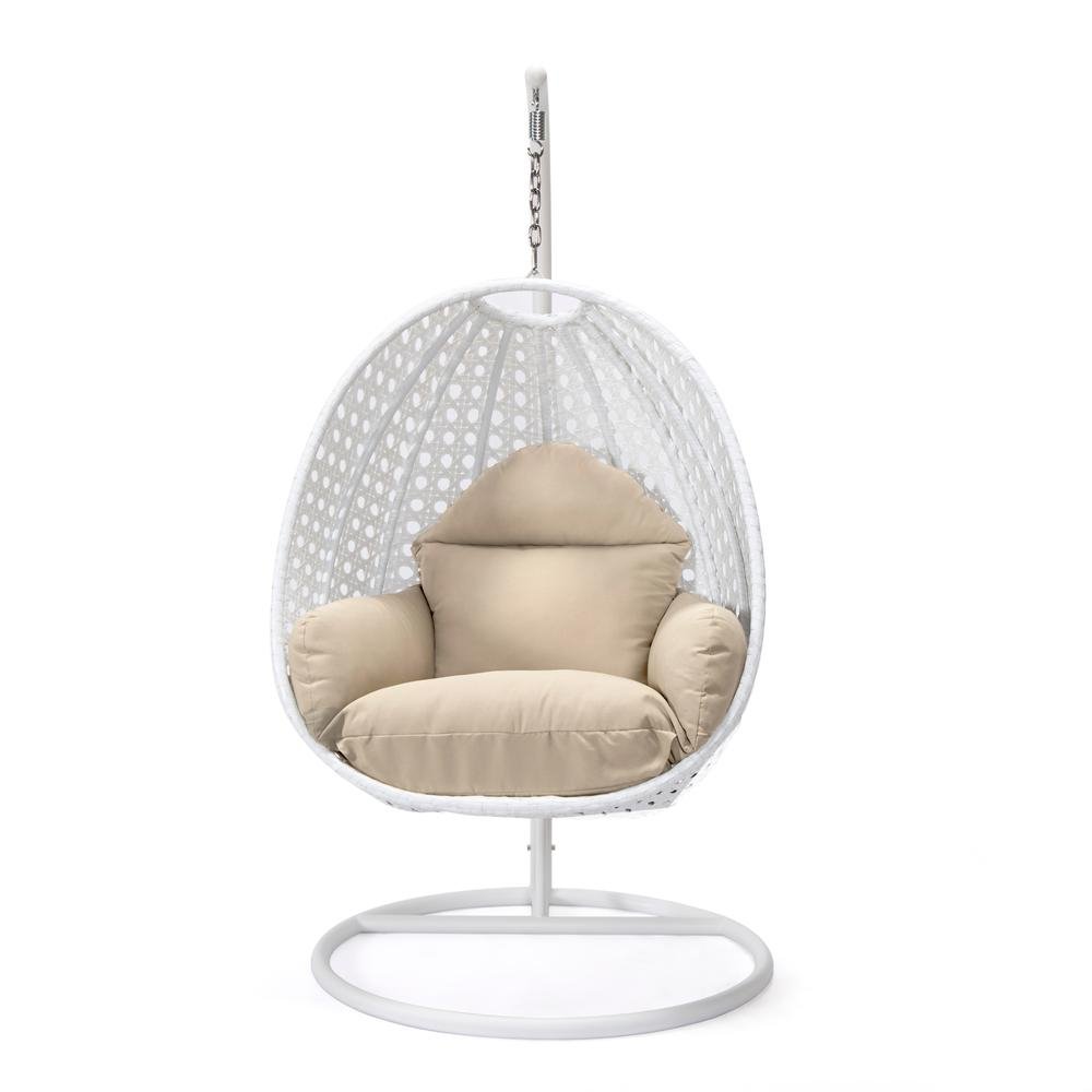 LeisureMod Wicker Hanging Egg Swing Chair, Beige - Ethereal Company