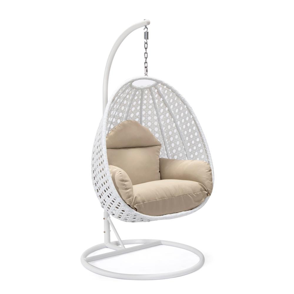 LeisureMod Wicker Hanging Egg Swing Chair, Beige - Ethereal Company