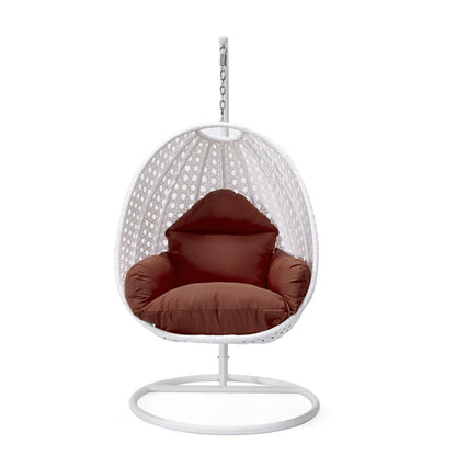 LeisureMod Wicker Hanging Egg Swing Chair, Beige - Ethereal Company