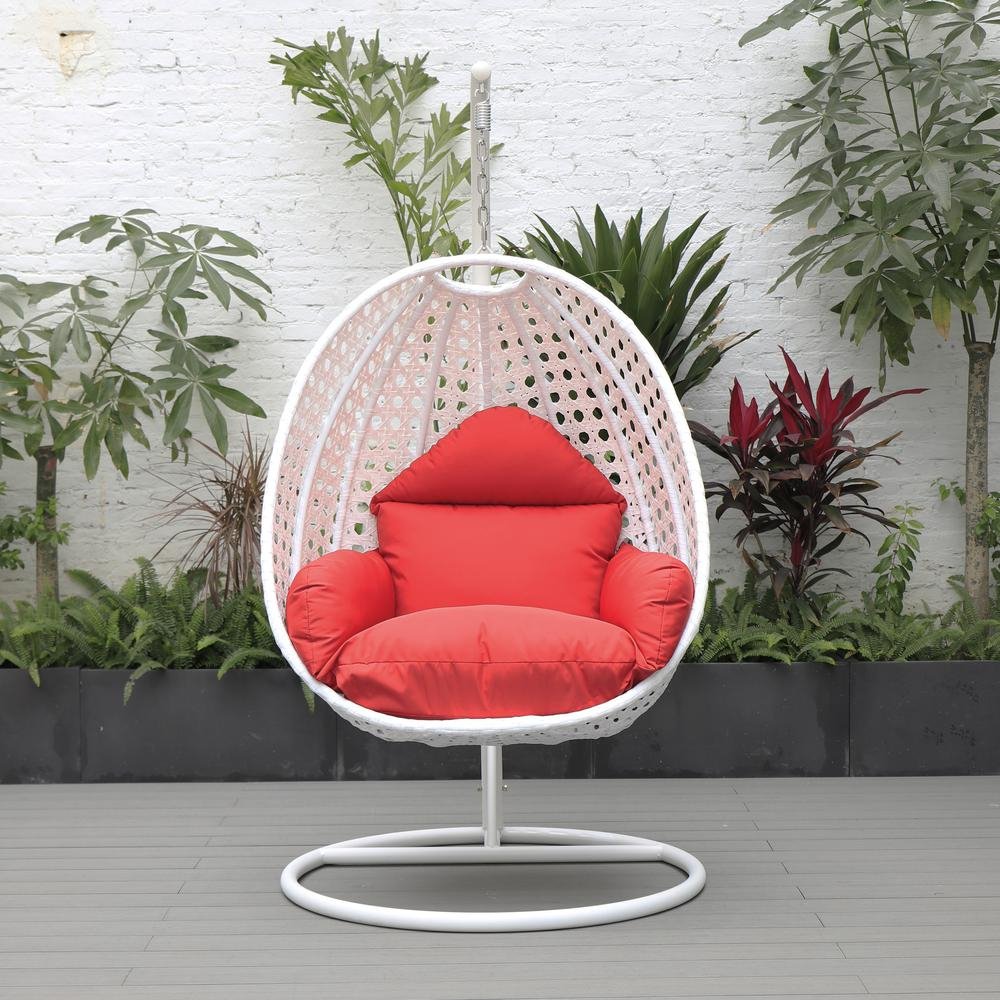 LeisureMod Wicker Hanging Egg Swing Chair, Beige - Ethereal Company