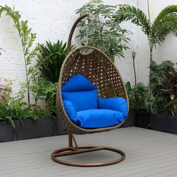 LeisureMod Wicker Hanging Egg Swing Chair in Blue - Ethereal Company