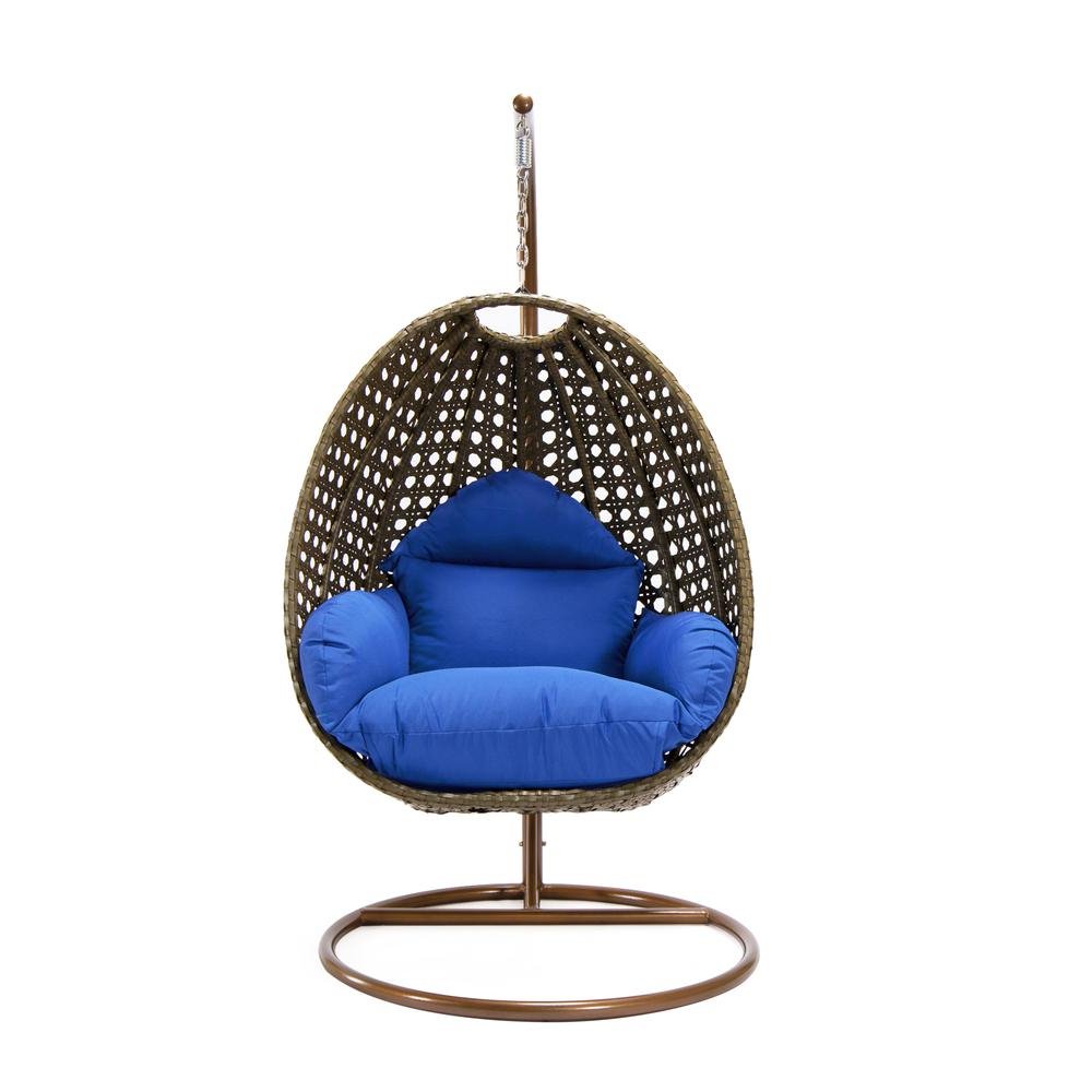 LeisureMod Wicker Hanging Egg Swing Chair in Blue - Ethereal Company