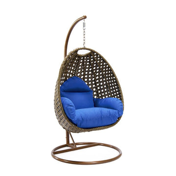 LeisureMod Wicker Hanging Egg Swing Chair in Blue - Ethereal Company