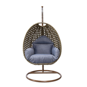 LeisureMod Wicker Hanging Egg Swing Chair in Charcoal Blue - Ethereal Company
