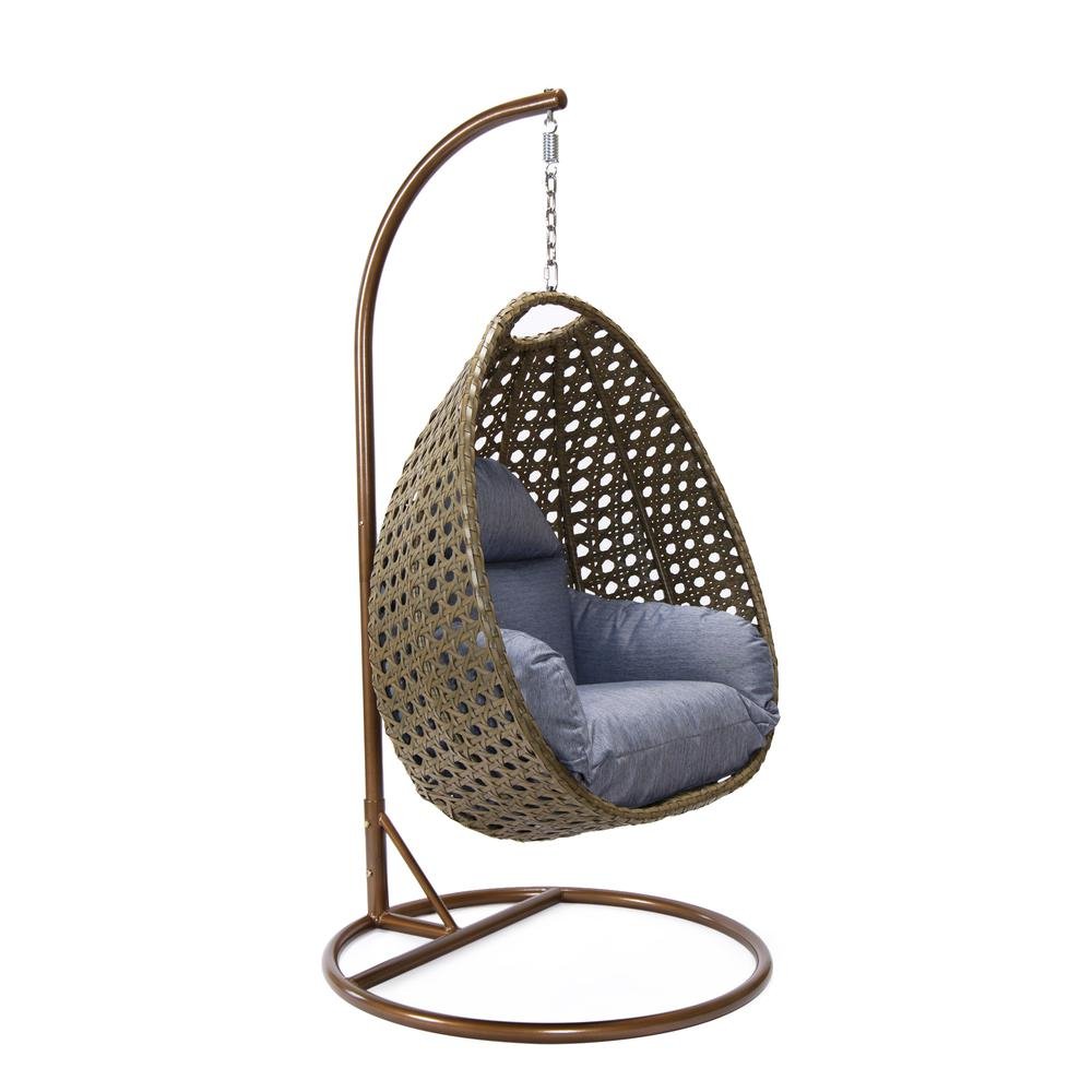 LeisureMod Wicker Hanging Egg Swing Chair in Charcoal Blue - Ethereal Company