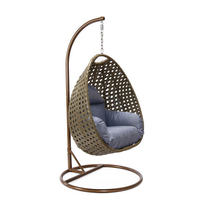 LeisureMod Wicker Hanging Egg Swing Chair in Charcoal Blue - Ethereal Company