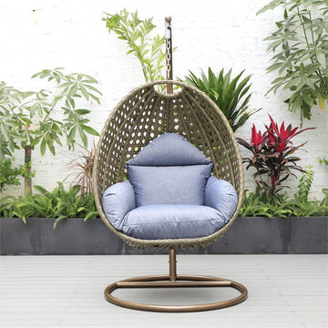 LeisureMod Wicker Hanging Egg Swing Chair in Charcoal Blue - Relax in Style! - Ethereal Company