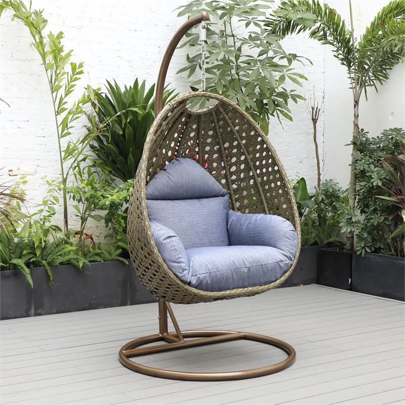 LeisureMod Wicker Hanging Egg Swing Chair in Charcoal Blue - Relax in Style! - Ethereal Company