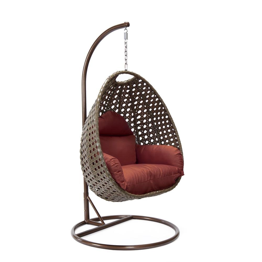 LeisureMod Wicker Hanging Egg Swing Chair in Cherry - Ethereal Company