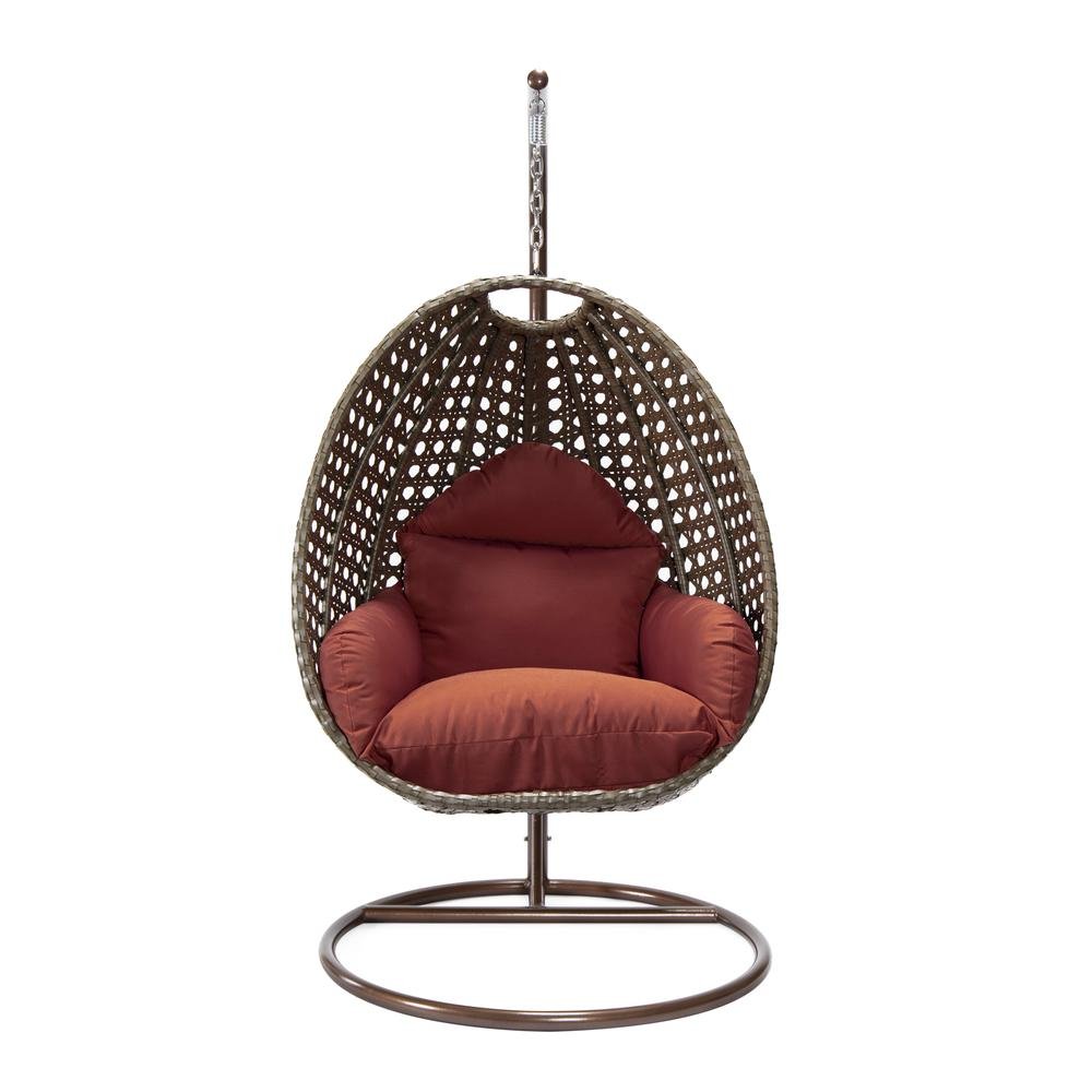 LeisureMod Wicker Hanging Egg Swing Chair in Cherry - Ethereal Company