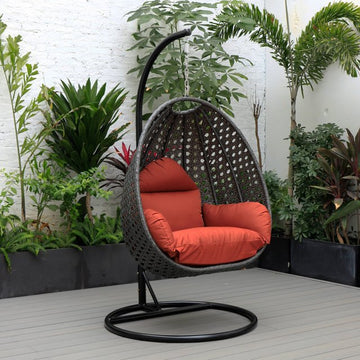 LeisureMod Wicker Hanging Egg Swing Chair in Cherry - Durable Outdoor Seating - Ethereal Company