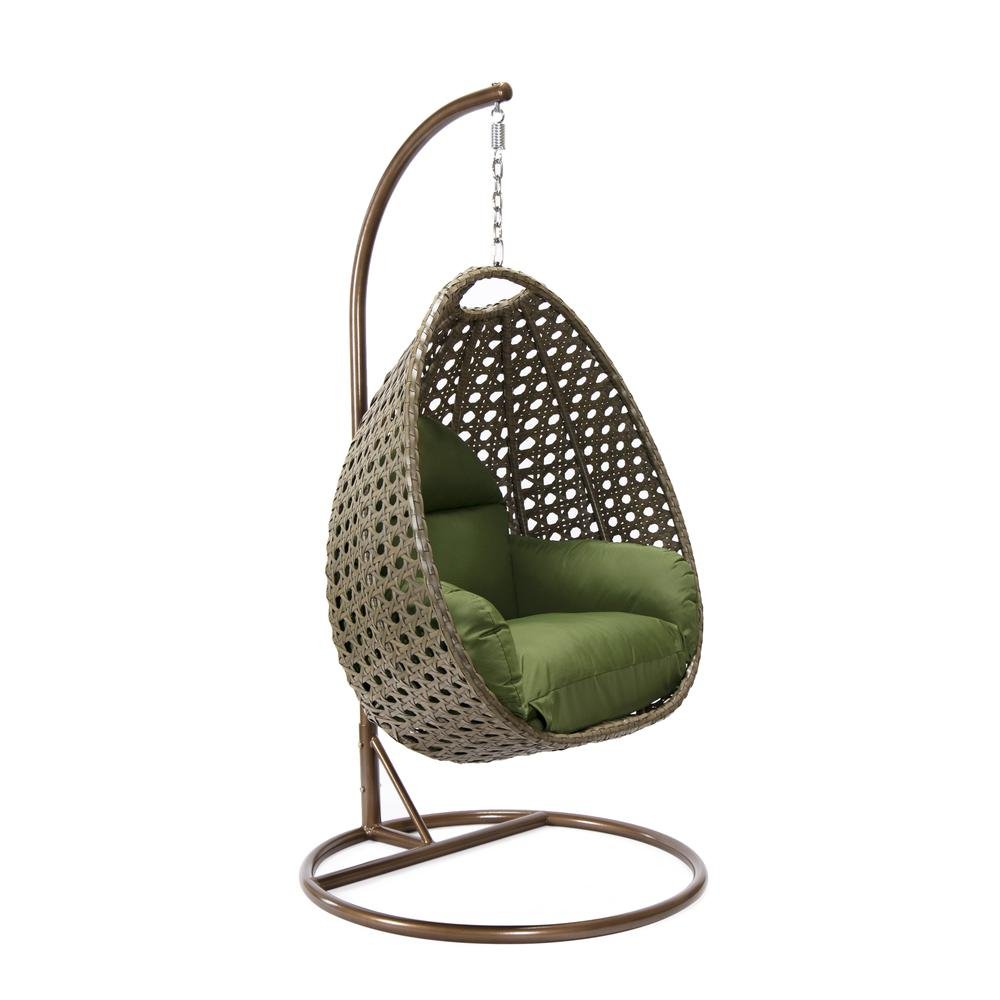 LeisureMod Wicker Hanging Egg Swing Chair in Dark Green - Ethereal Company