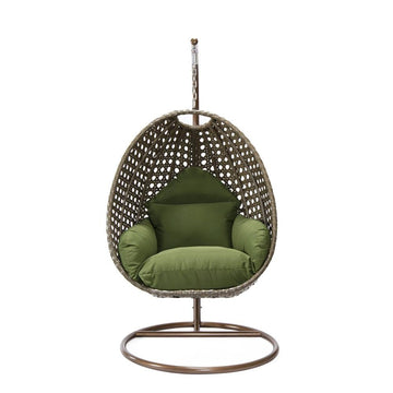 LeisureMod Wicker Hanging Egg Swing Chair in Dark Green - Ethereal Company