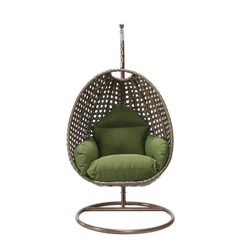 LeisureMod Wicker Hanging Egg Swing Chair in Dark Green - Ethereal Company