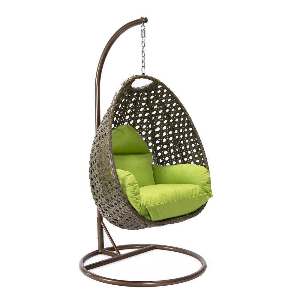 LeisureMod Wicker Hanging Egg Swing Chair in Light Green - Ethereal Company
