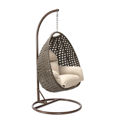 LeisureMod Wicker Hanging Egg Swing Chair in Taupe - Ethereal Company