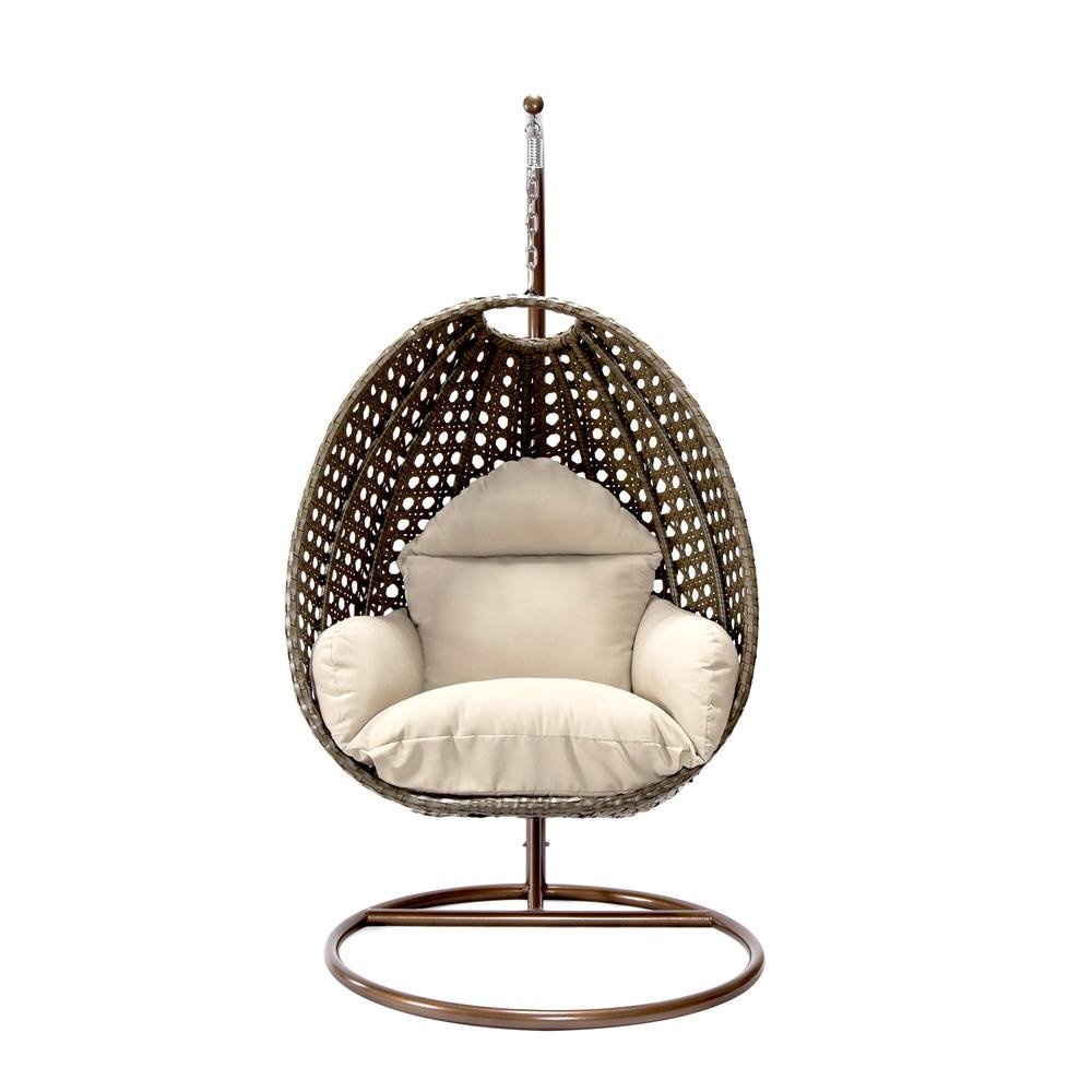 LeisureMod Wicker Hanging Egg Swing Chair in Taupe - Ethereal Company