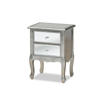 Leonie Nightstand-Silver &amp; Mirrored Finish - Ethereal Company