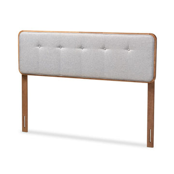 Light Grey Fabric Upholstered Walnut Brown Finished Wood Full Size Headboard - Ethereal Company