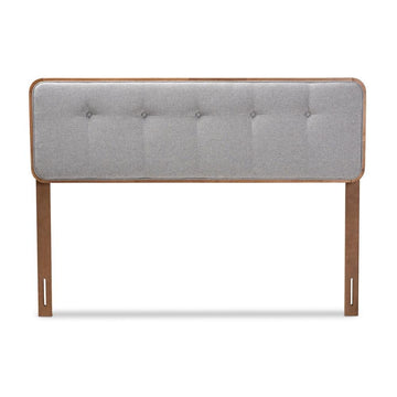 Light Grey Fabric Upholstered Walnut Brown Finished Wood Full Size Headboard - Ethereal Company