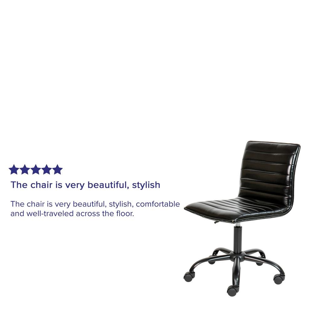 Low Back Designer Armless Black Ribbed Swivel Task Office Chair with Black Frame and Base - Ethereal Company