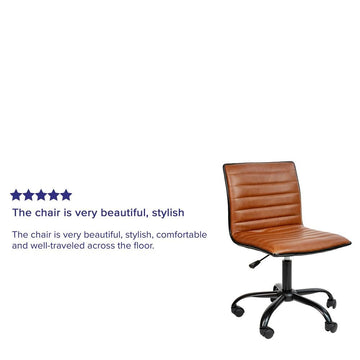 Low Back Designer Armless Brown Ribbed Swivel Task Office Chair with Black Frame and Base - Ethereal Company