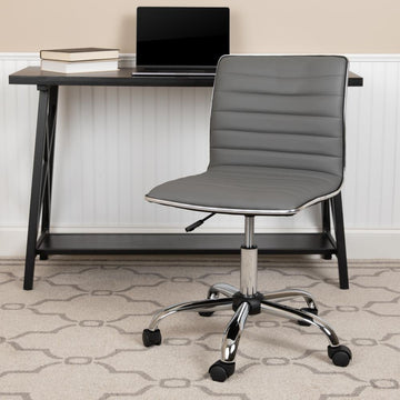 Low Back Designer Armless Light Gray Ribbed Swivel Task Office Chair - Ethereal Company