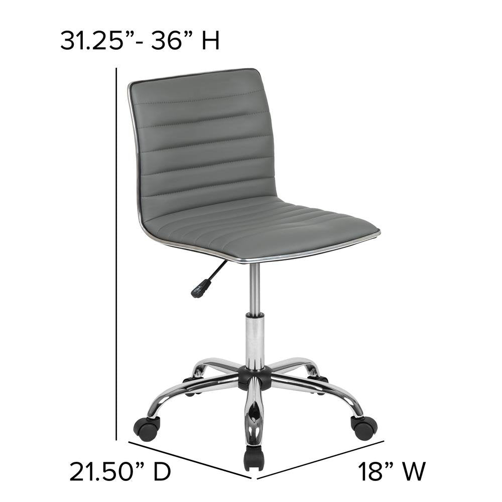 Low Back Designer Armless Light Gray Ribbed Swivel Task Office Chair - Ethereal Company