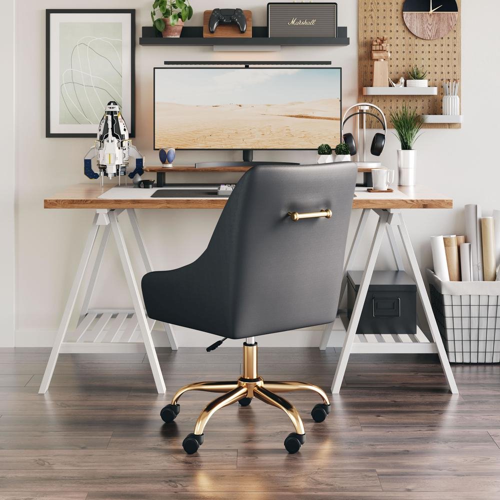 Madelaine Office Chair Gray &amp; Gold - Ethereal Company