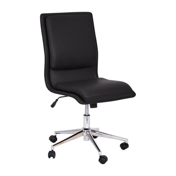 Madigan Mid-Back Armless Swivel Task Office Chair with LeatherSoft and Adjustable Chrome Base, Black - Ethereal Company