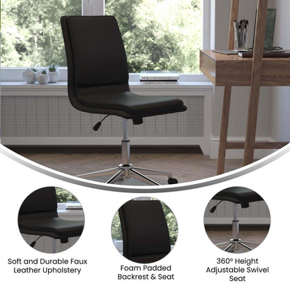 Madigan Mid-Back Armless Swivel Task Office Chair with LeatherSoft and Adjustable Chrome Base, Black - Ethereal Company