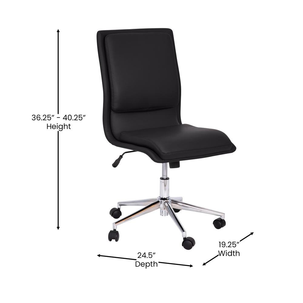 Madigan Mid-Back Armless Swivel Task Office Chair with LeatherSoft and Adjustable Chrome Base, Black - Ethereal Company