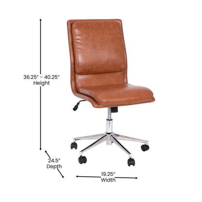 Madigan Mid-Back Armless Swivel Task Office Chair with LeatherSoft and Adjustable Chrome Base, Cognac - Ethereal Company