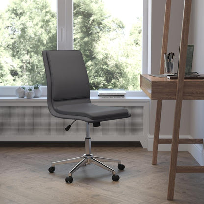 Madigan Mid-Back Armless Swivel Task Office Chair with LeatherSoft and Adjustable Chrome Base, Gray - Ethereal Company