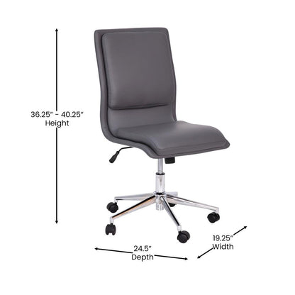 Madigan Mid-Back Armless Swivel Task Office Chair with LeatherSoft and Adjustable Chrome Base, Gray - Ethereal Company