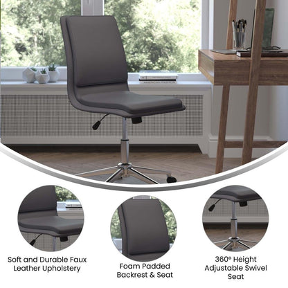 Madigan Mid-Back Armless Swivel Task Office Chair with LeatherSoft and Adjustable Chrome Base, Gray - Ethereal Company