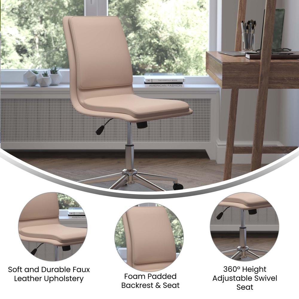 Madigan Mid-Back Armless Swivel Task Office Chair with LeatherSoft and Adjustable Chrome Base, Taupe - Ethereal Company