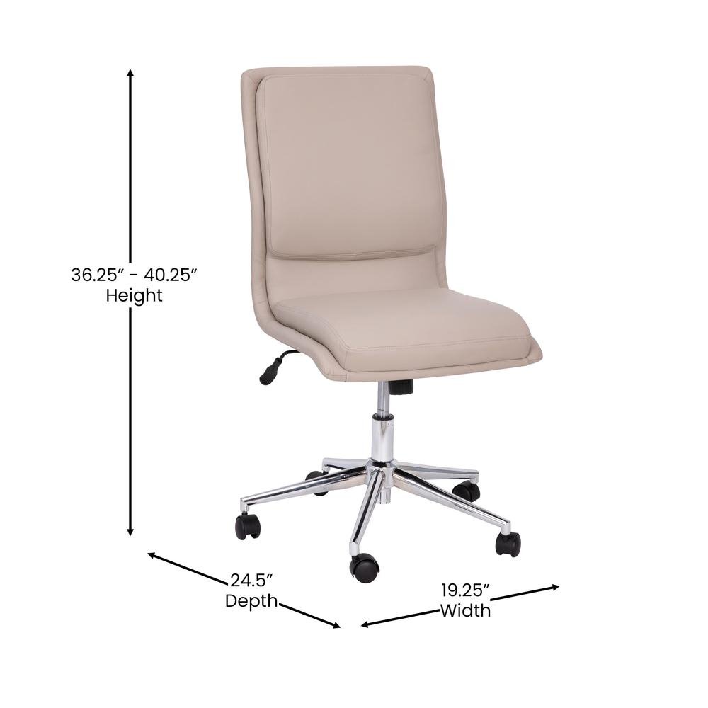 Madigan Mid-Back Armless Swivel Task Office Chair with LeatherSoft and Adjustable Chrome Base, Taupe - Ethereal Company