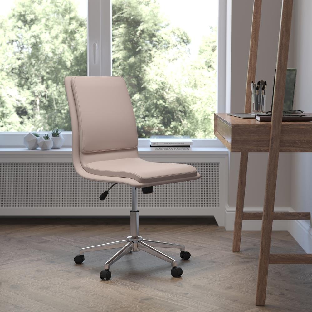Madigan Mid-Back Armless Swivel Task Office Chair with LeatherSoft and Adjustable Chrome Base, Taupe - Ethereal Company